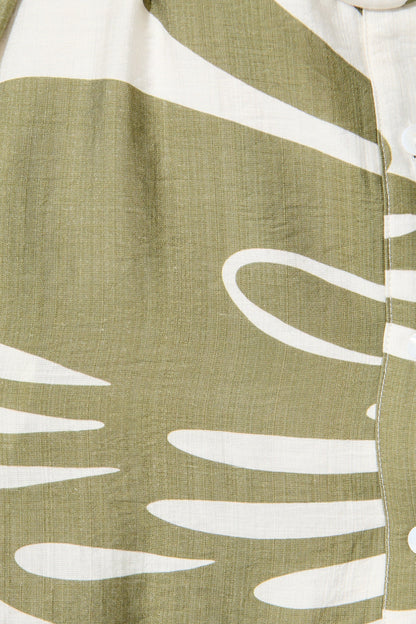 Della Shirt Dress in Khaki and Cream Leaf Print