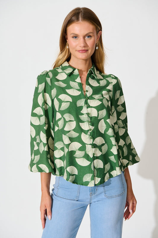 Keegan Shirt in Green with White Print