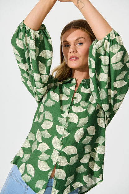 Keegan Shirt in Green with White Print