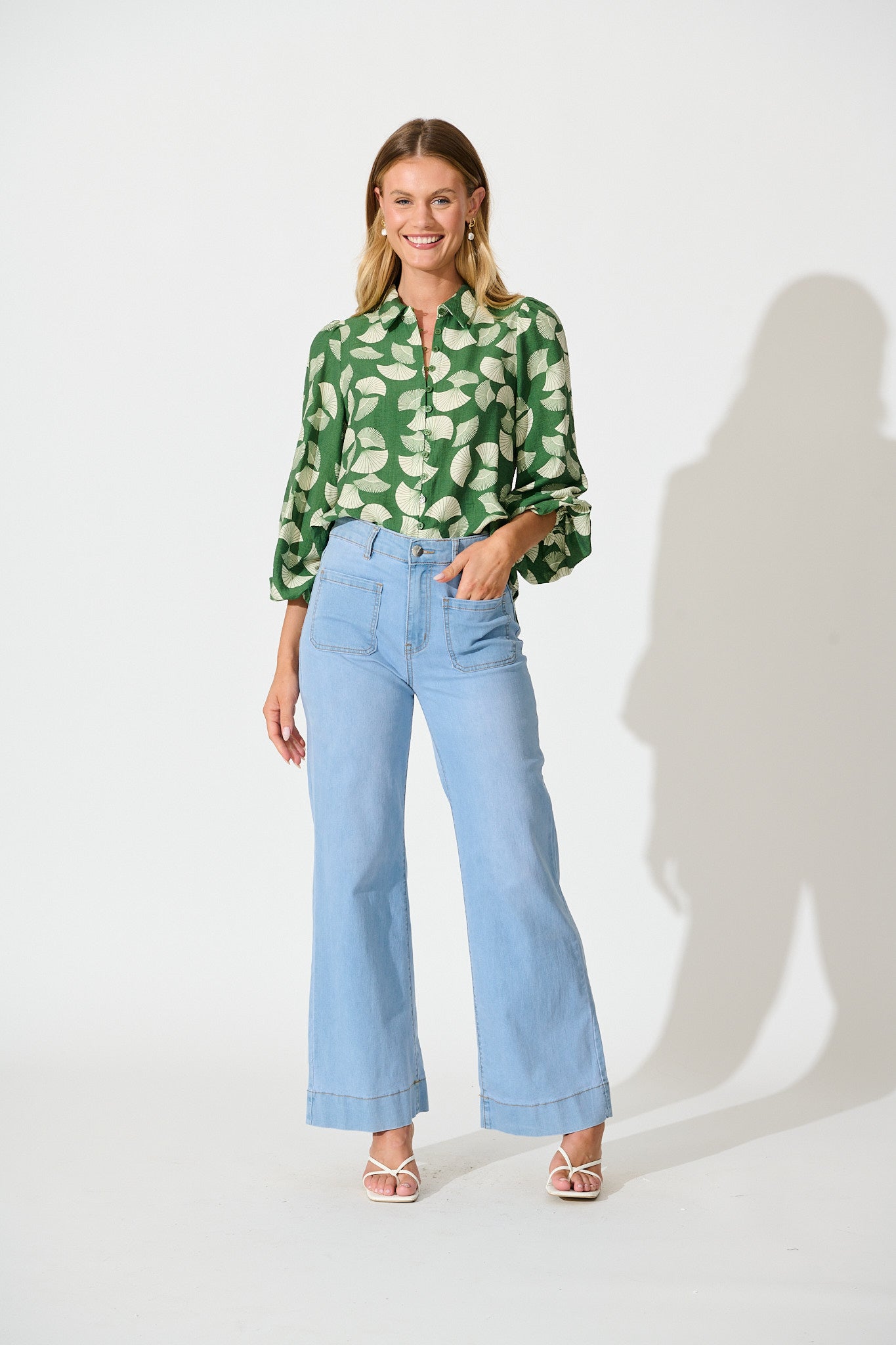 Keegan Shirt in Green with White Print