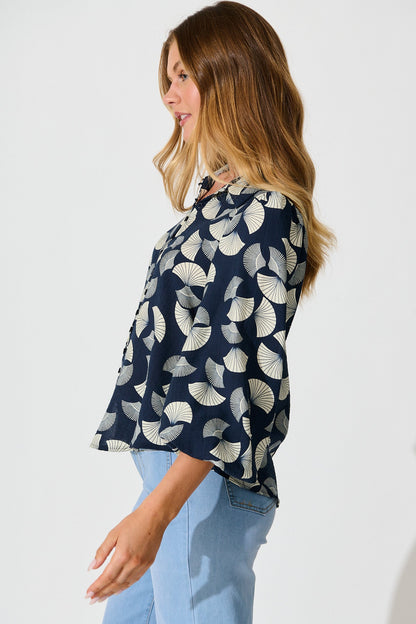 Keegan Shirt in Navy with White Print