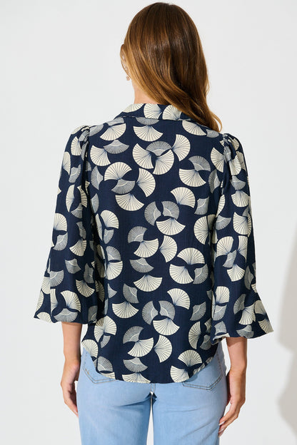 Keegan Shirt in Navy with White Print