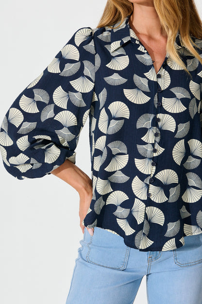 Keegan Shirt in Navy with White Print