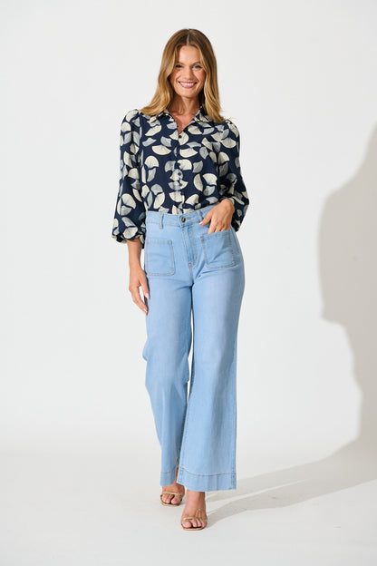 Keegan Shirt in Navy with White Print