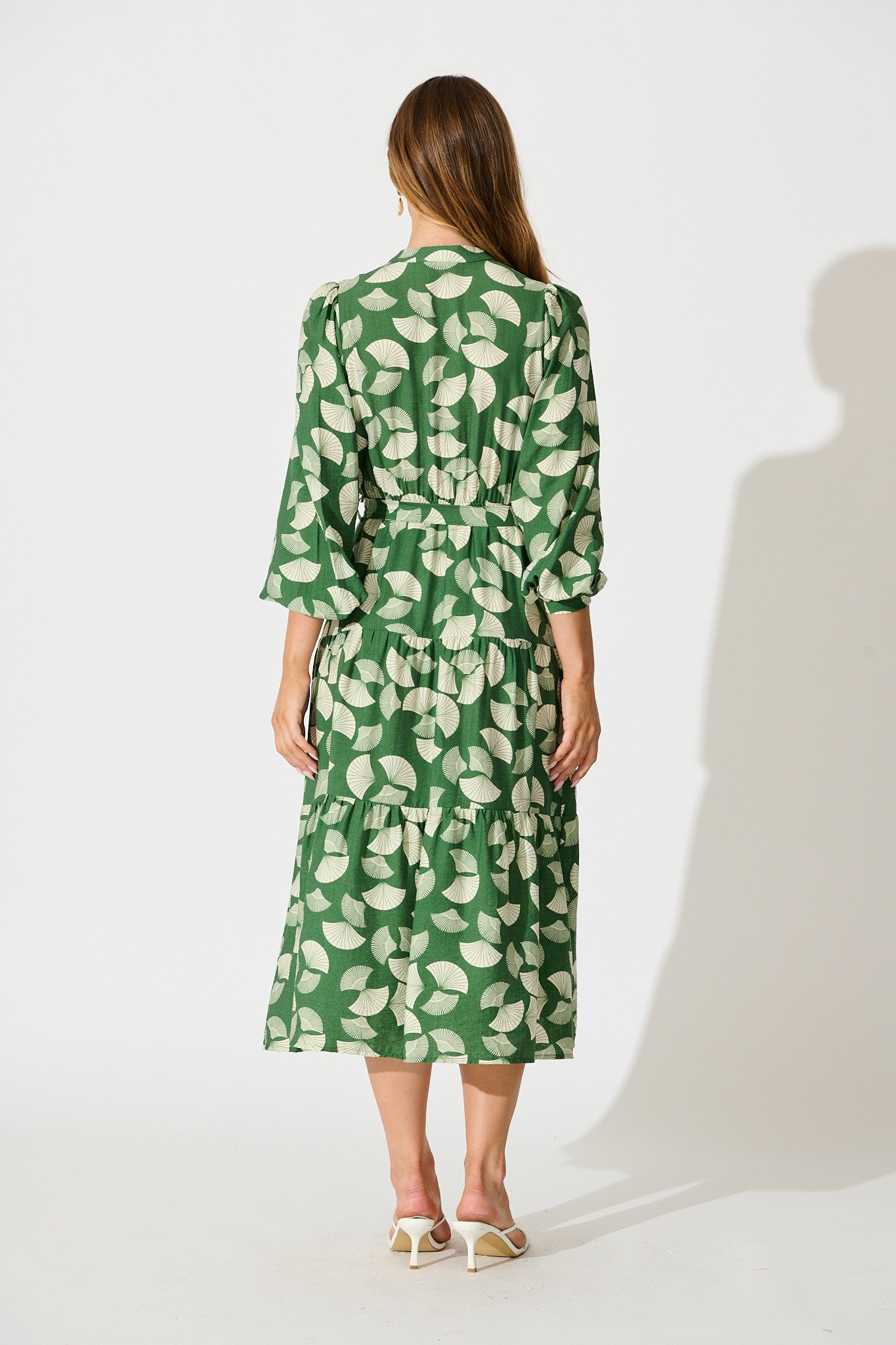 Donissa Midi Dress in Green with White Print