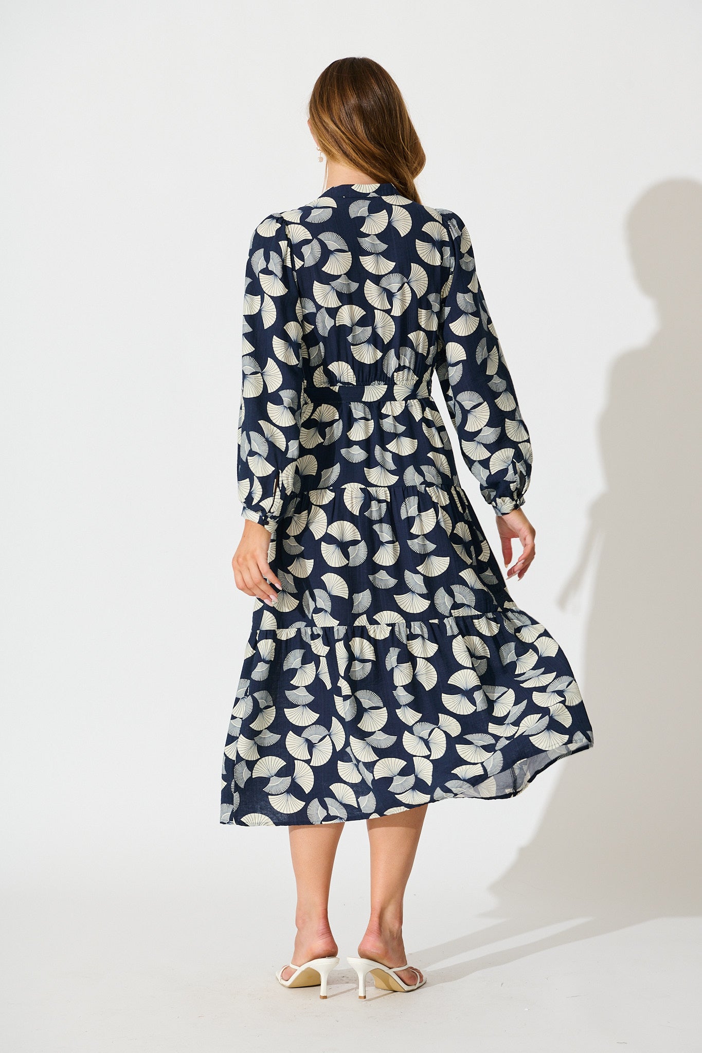 Donissa Midi Dress in Navy with White Print