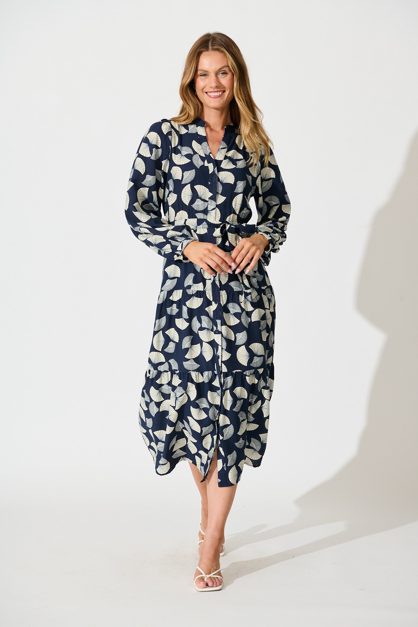 Donissa Midi Dress in Navy with White Print