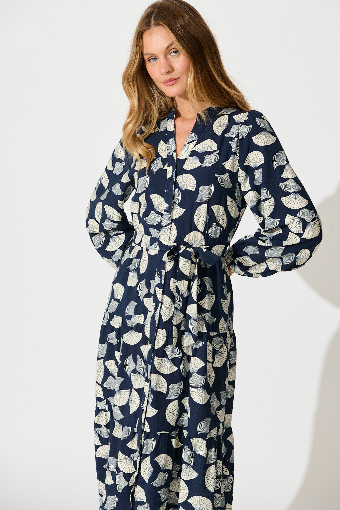 Donissa Midi Dress in Navy with White Print