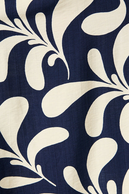Peyton Midi Dress in Navy with White Print
