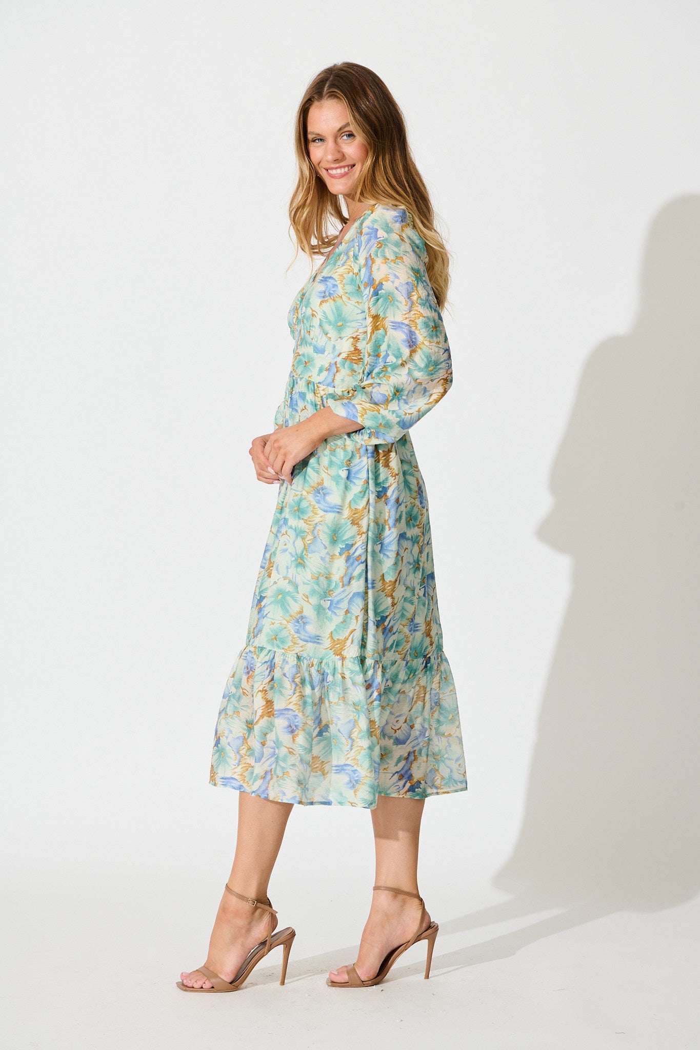 Marrakesh Midi Dress in Green Floral