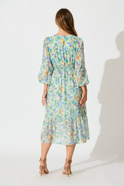 Marrakesh Midi Dress in Green Floral