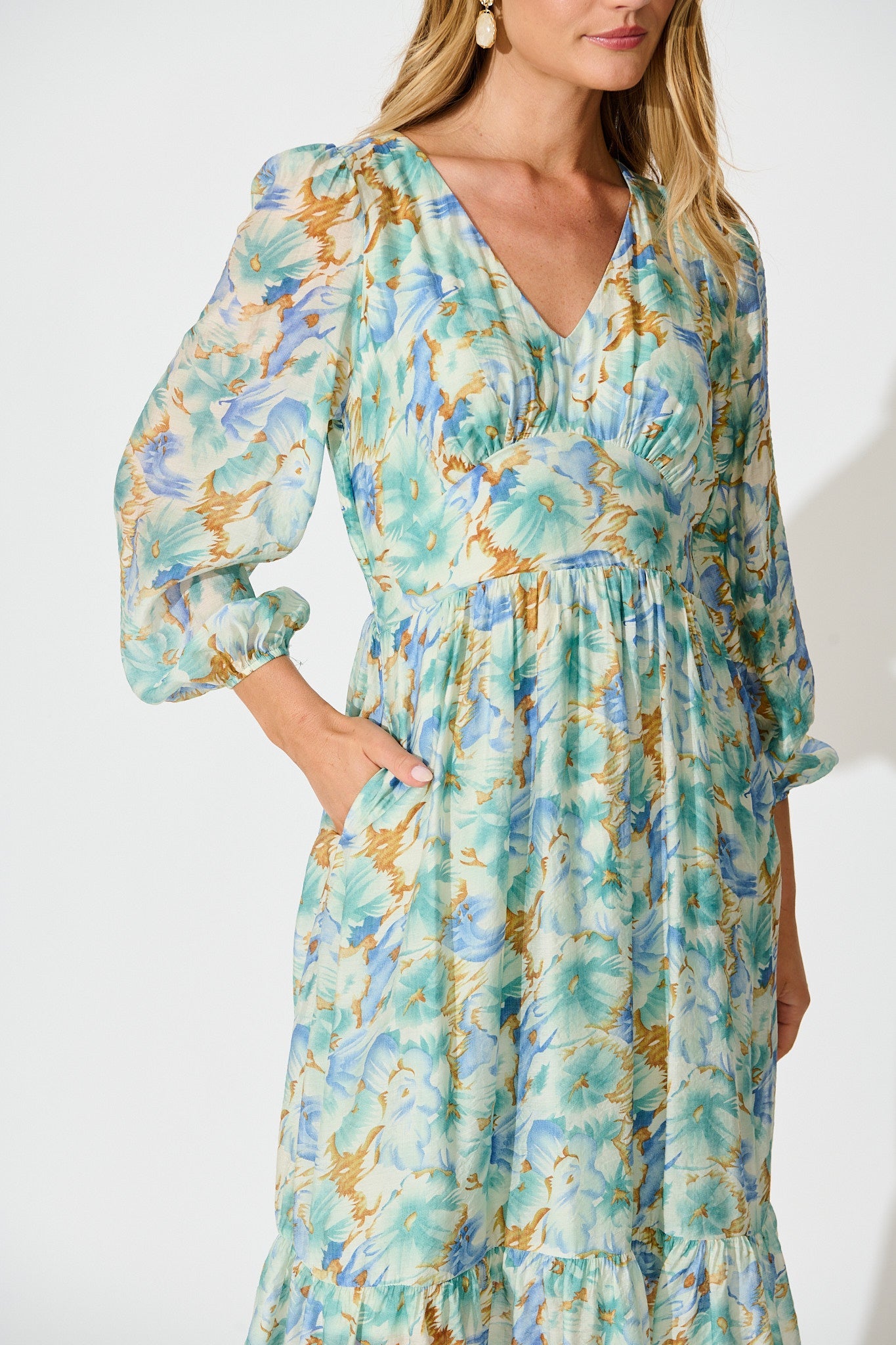 Marrakesh Midi Dress in Green Floral