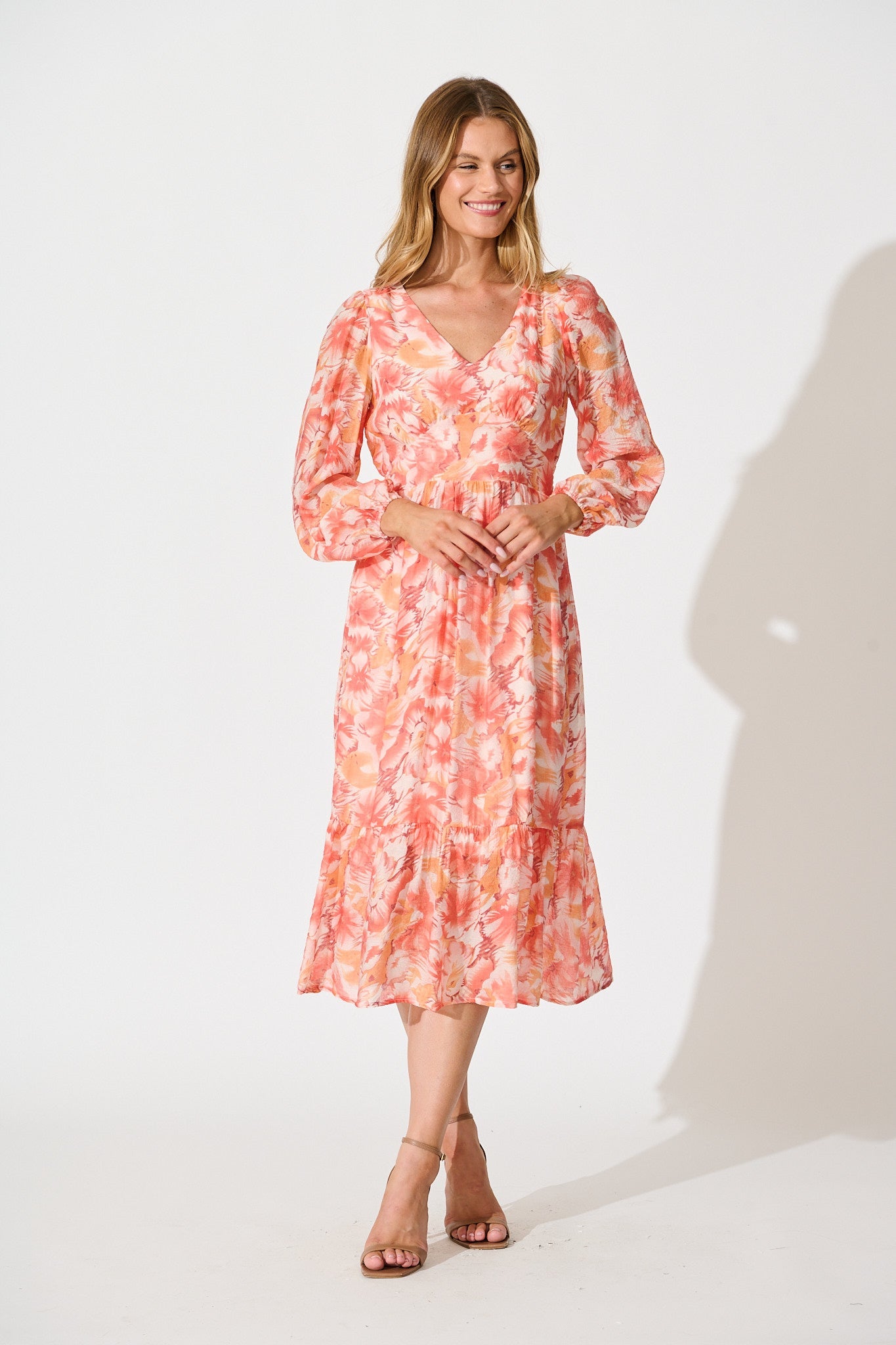 Marrakesh Midi Dress in Tangerine Floral