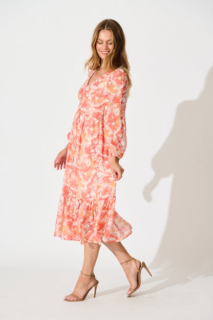 Marrakesh Midi Dress in Tangerine Floral