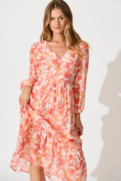 Marrakesh Midi Dress in Tangerine Floral