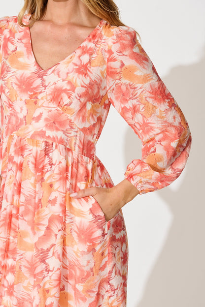 Marrakesh Midi Dress in Tangerine Floral