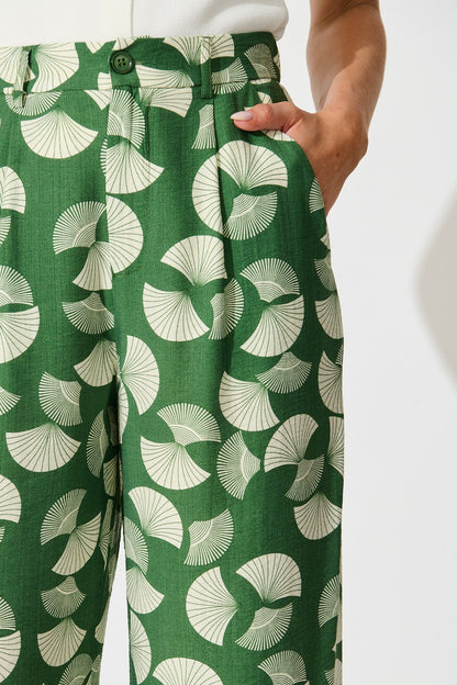Dante Pant in Green with White Print