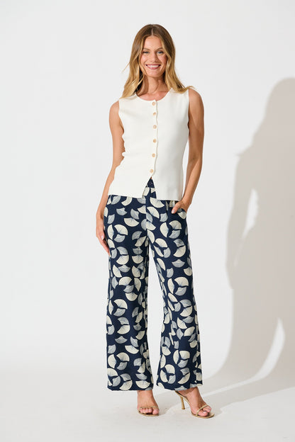 Dante Pant in Navy with White Print