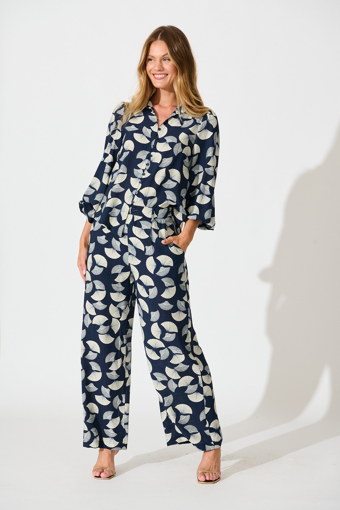 Dante Pant in Navy with White Print