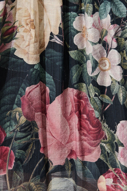 Brigette Midi Dress in Black with Multi Floral Print