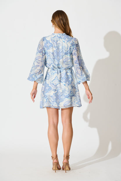 Janice Dress in Blue with White Print