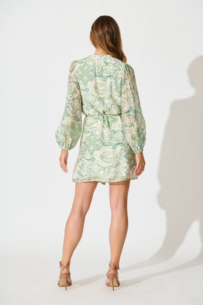 Janice Dress in Green with White Print