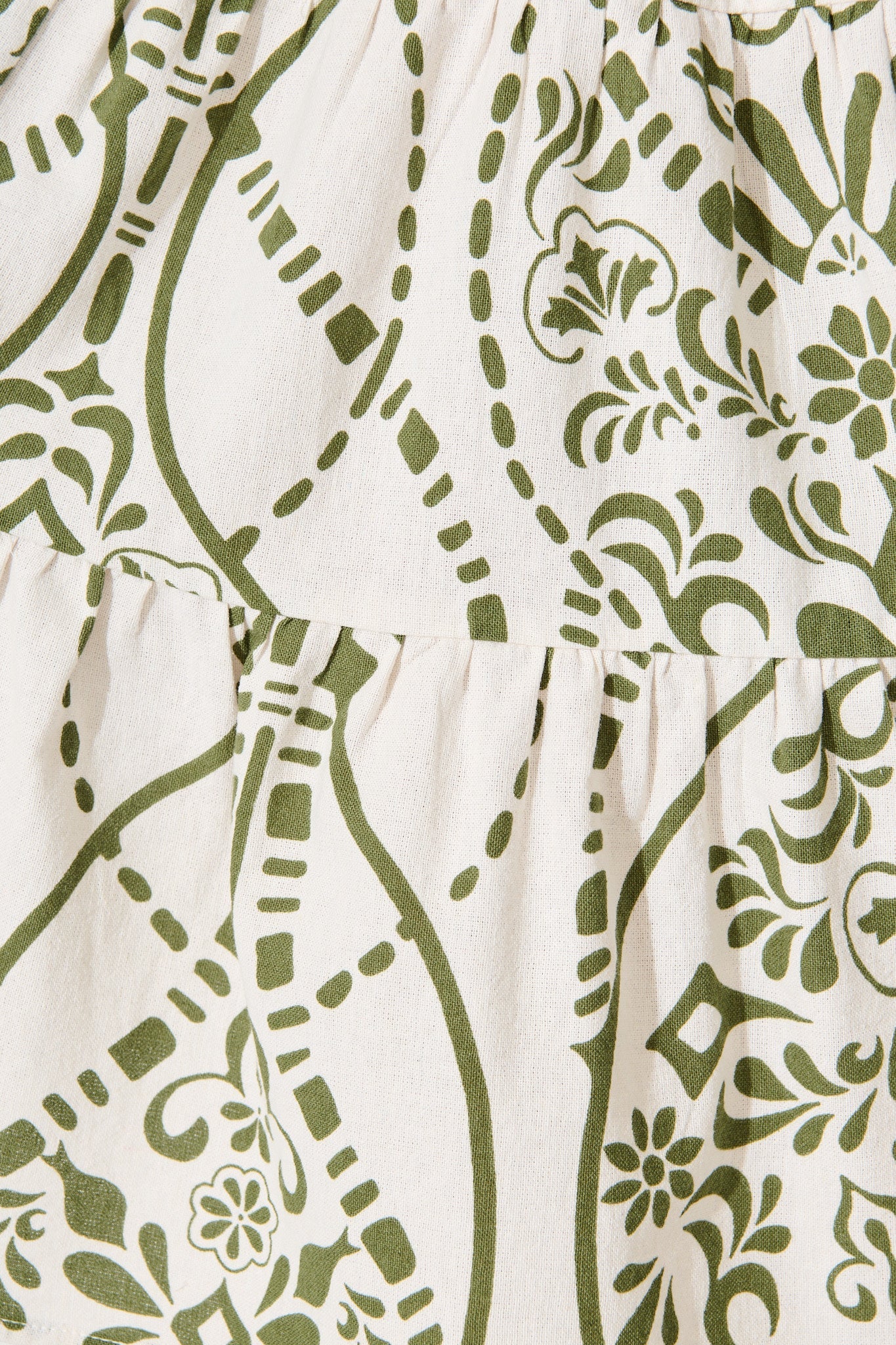 Sariyah Dress in Cream with Green Print Linen Blend