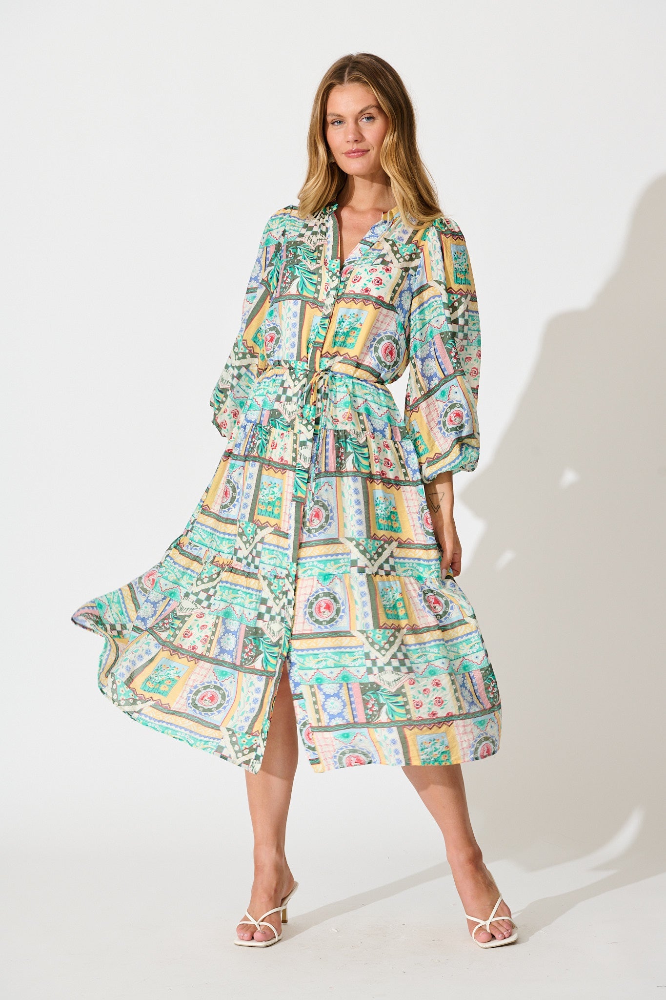 Westwood Midi Dress in Multi Patchwork Print