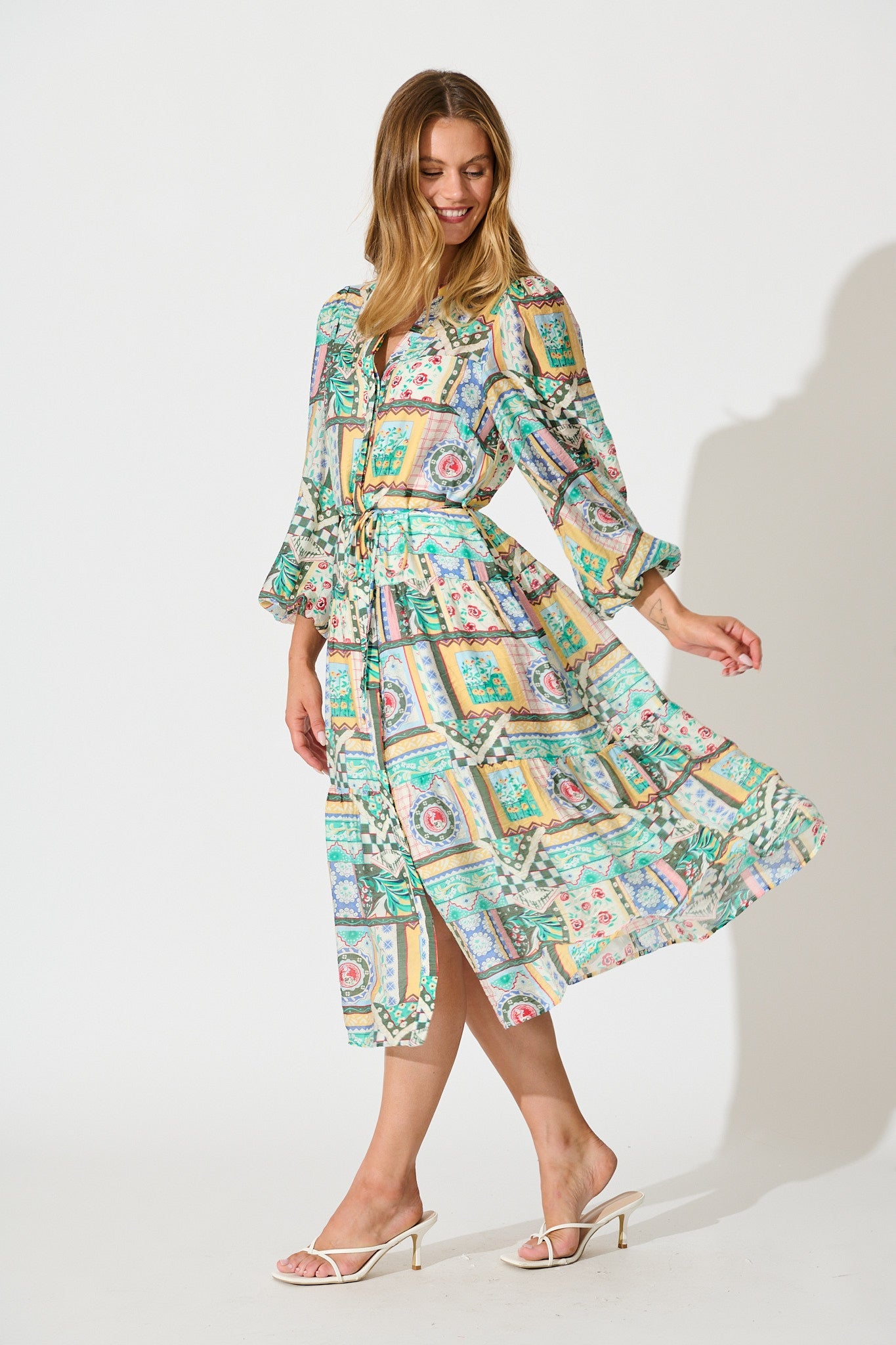 Westwood Midi Dress in Multi Patchwork Print