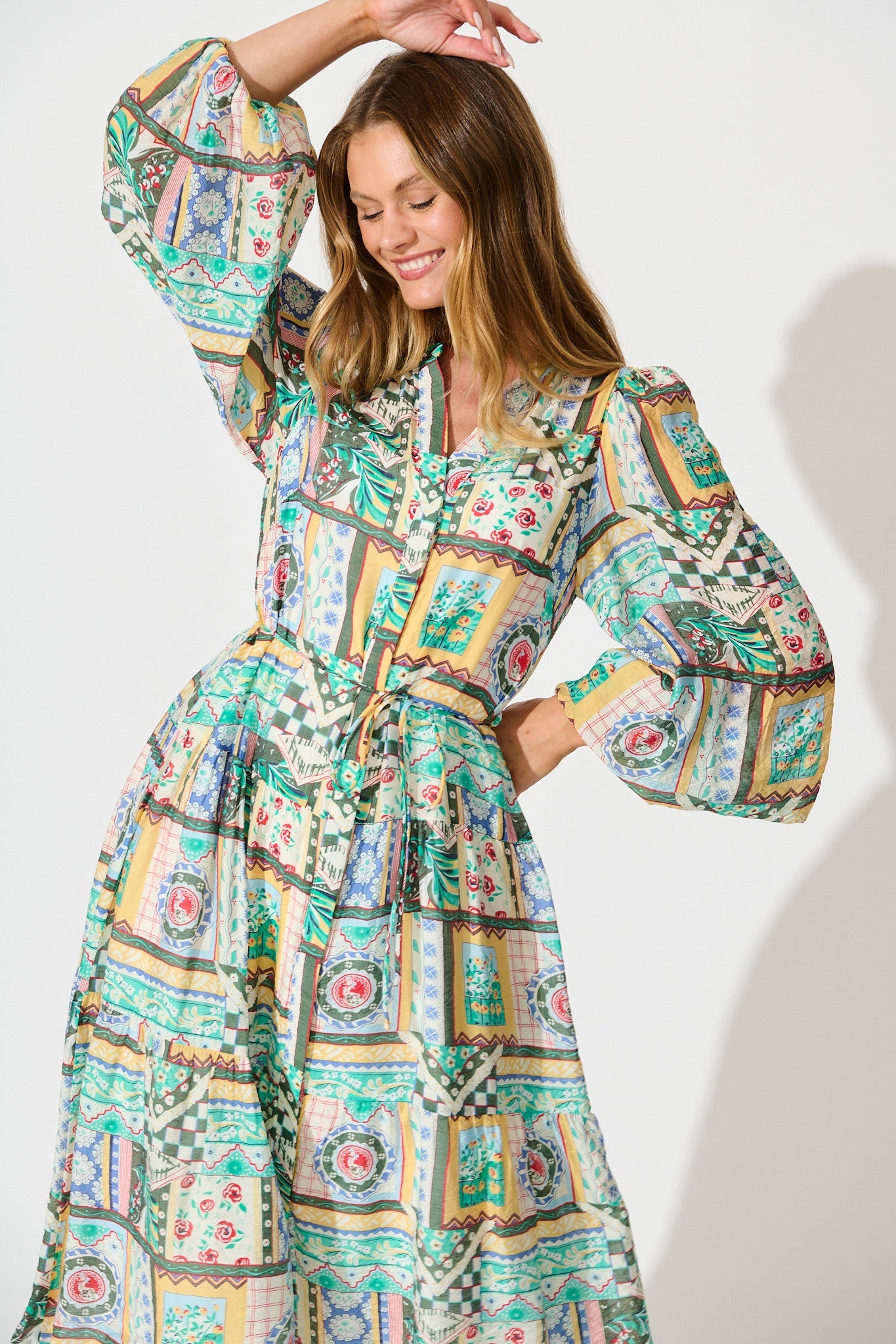 Westwood Midi Dress in Multi Patchwork Print