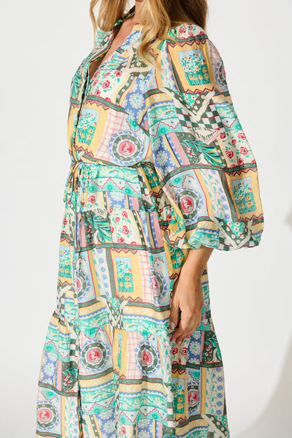 Westwood Midi Dress in Multi Patchwork Print