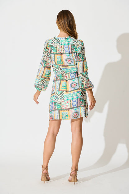 Janice Dress in Multi Patchwork Print