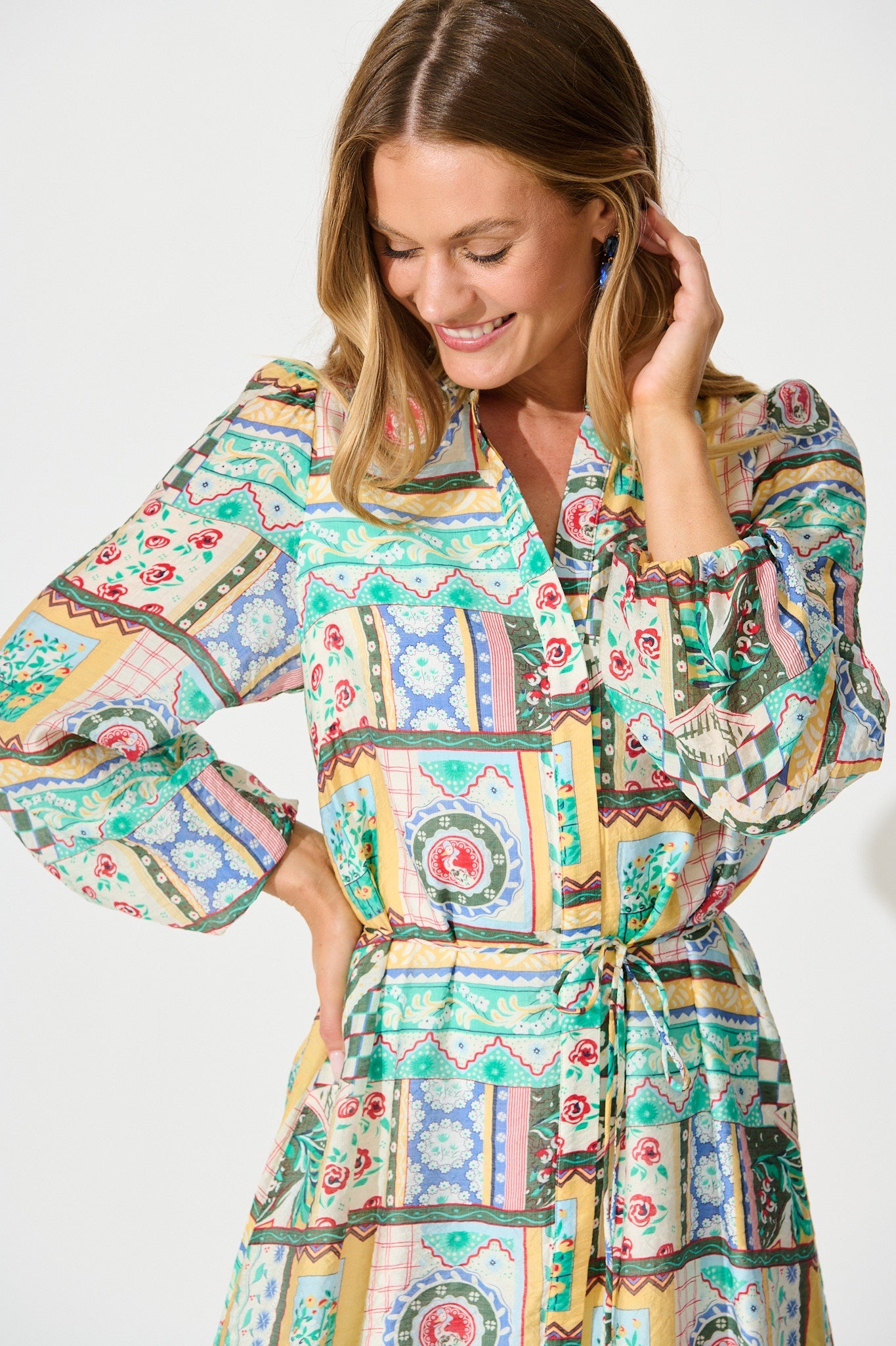 Janice Dress in Multi Patchwork Print