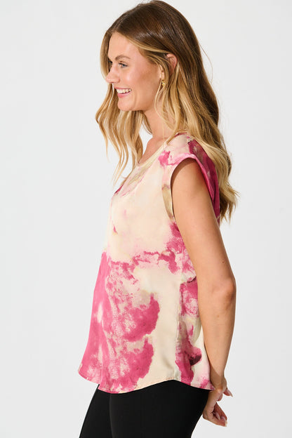 Rejina Top in Magenta Watercolour Satin