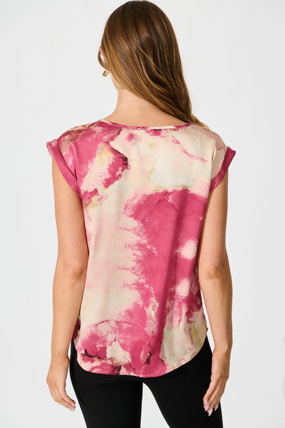 Rejina Top in Magenta Watercolour Satin