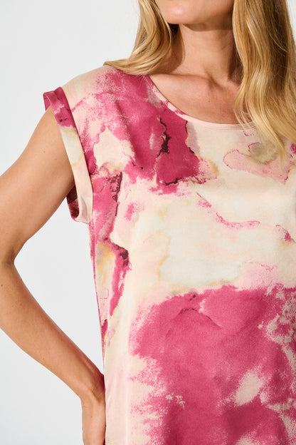 Rejina Top in Magenta Watercolour Satin