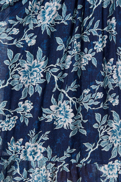 Mayella Maxi Shirt Dress in Navy Floral with Contrast Trim