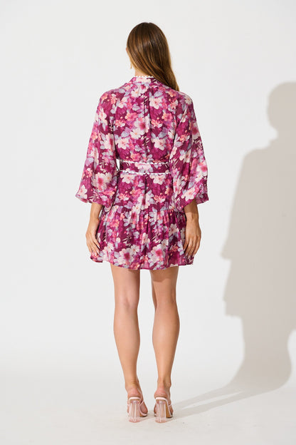 Izzy Dress in Plum Floral with Ric Rac Trim