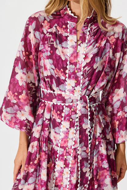 Izzy Dress in Plum Floral with Ric Rac Trim