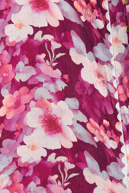 Izzy Dress in Plum Floral with Ric Rac Trim