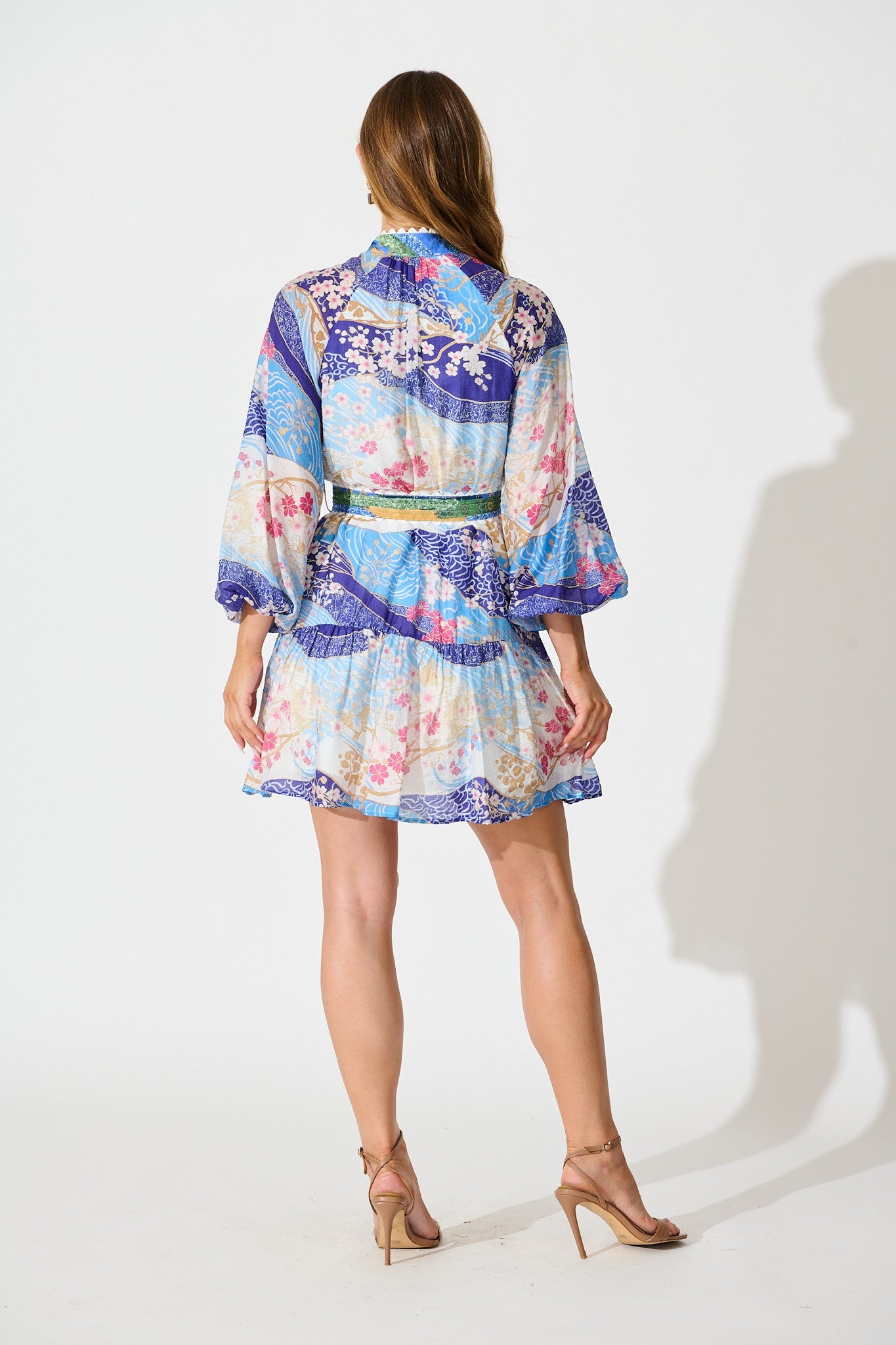 Izzy Dress in Blue and Multi Floral with Ric Rac Trim