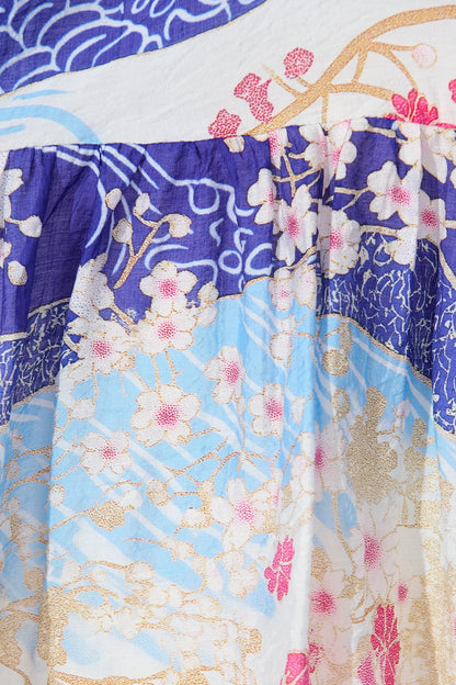 Izzy Dress in Blue and Multi Floral with Ric Rac Trim