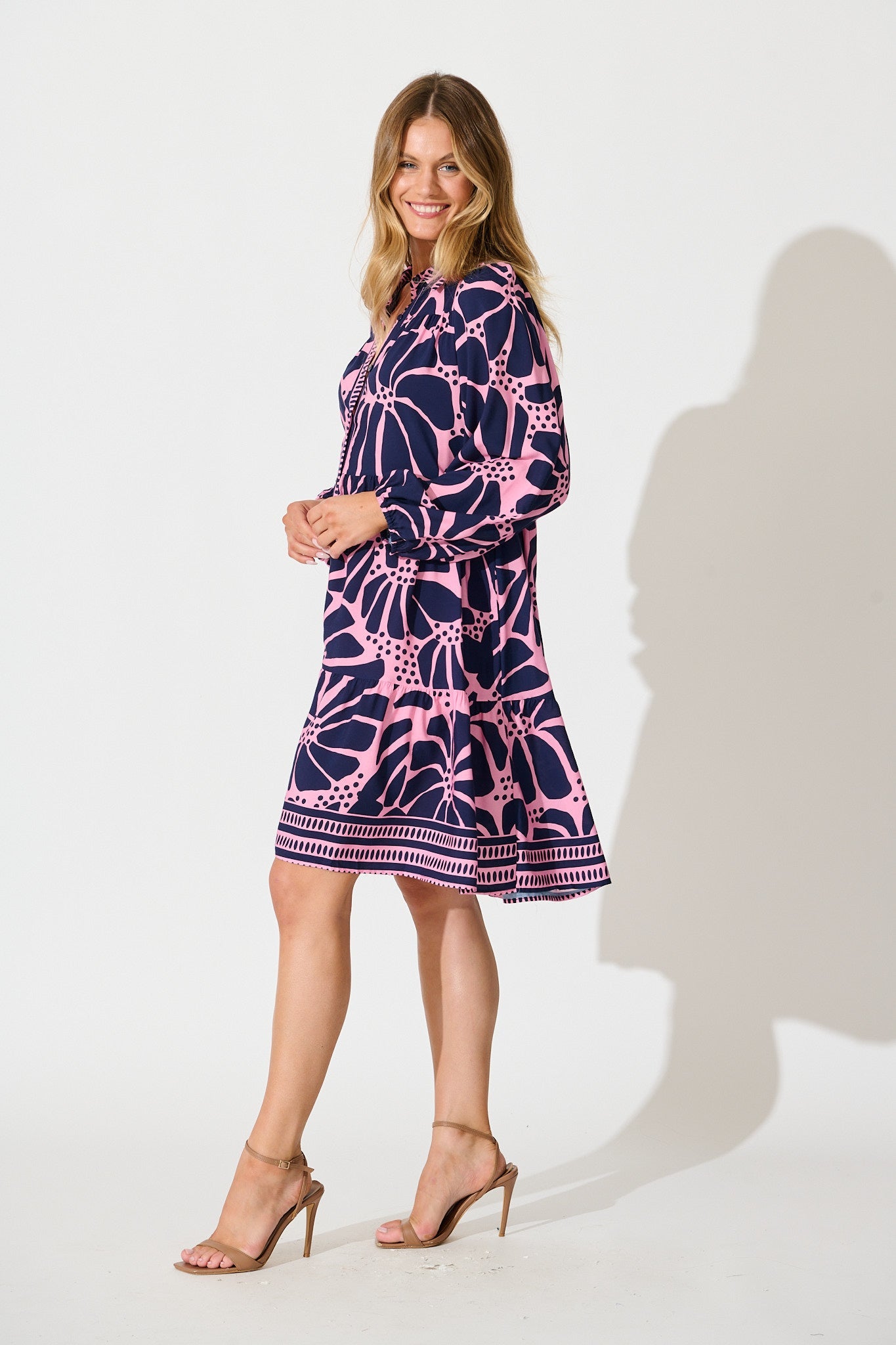 Felicity Shirt Dress In Pink And Navy Floral