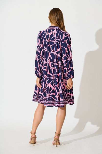 Felicity Shirt Dress In Pink And Navy Floral