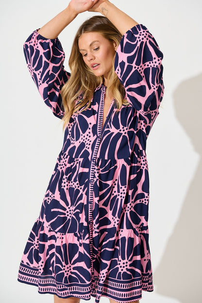 Felicity Shirt Dress In Pink And Navy Floral