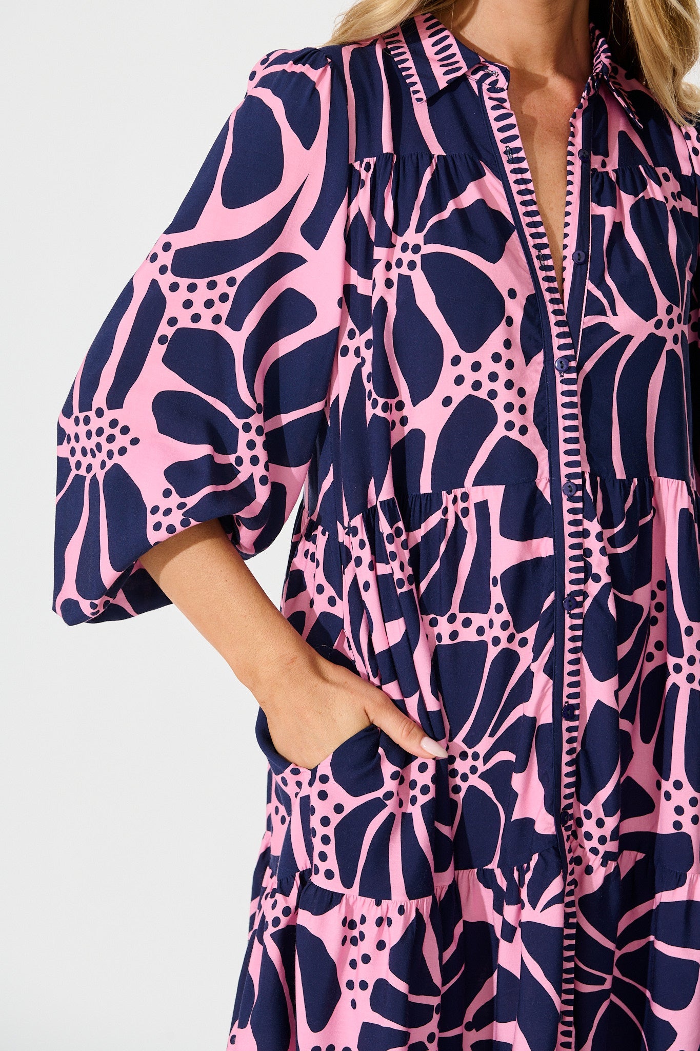 Felicity Shirt Dress In Pink And Navy Floral
