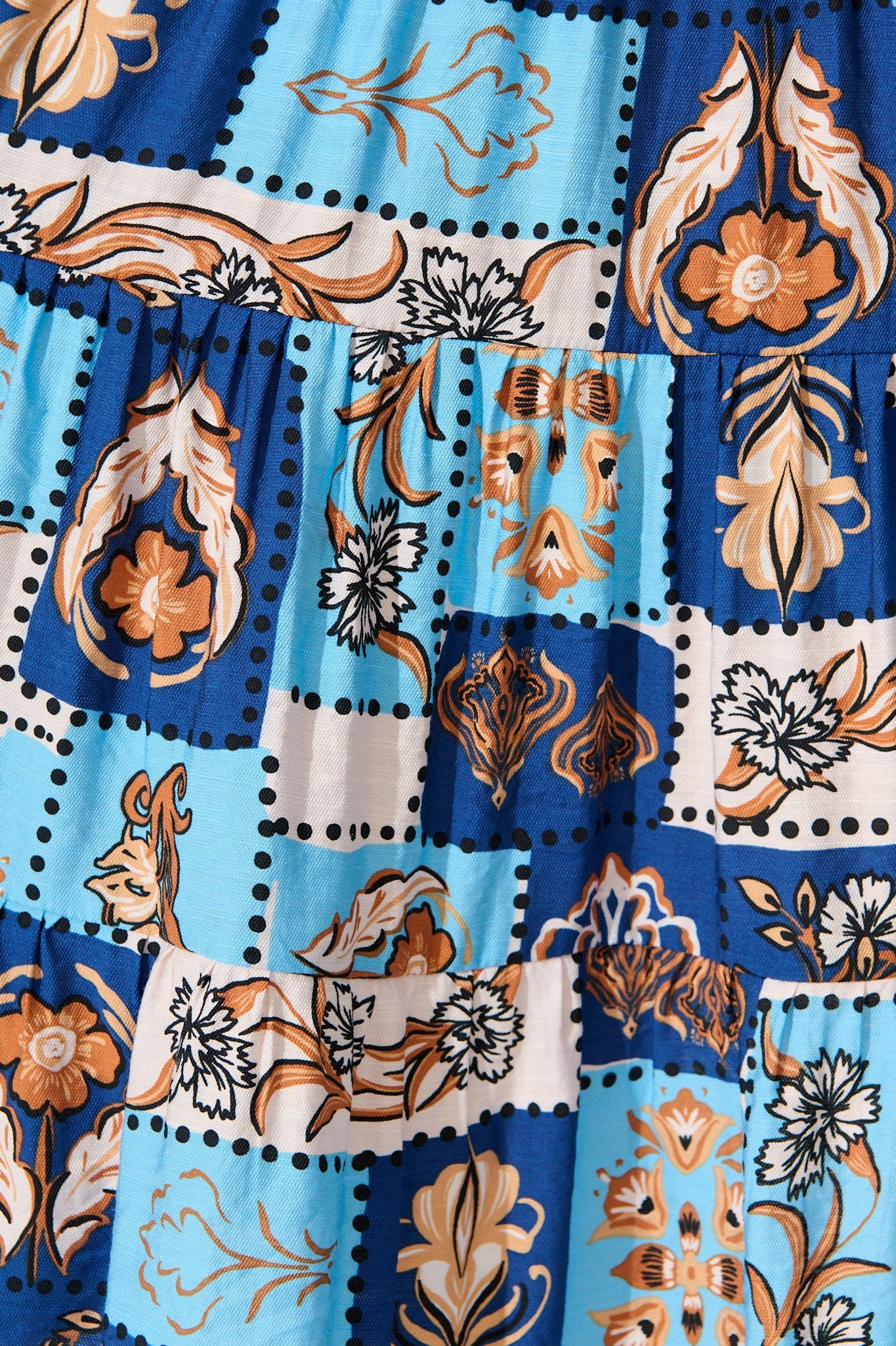 Nimisha Midi Dress in Blue with Brown Patchwork Print