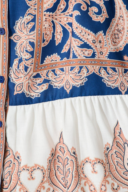 Holland Shirt Dress in Navy with Tan Placement Linen Blend