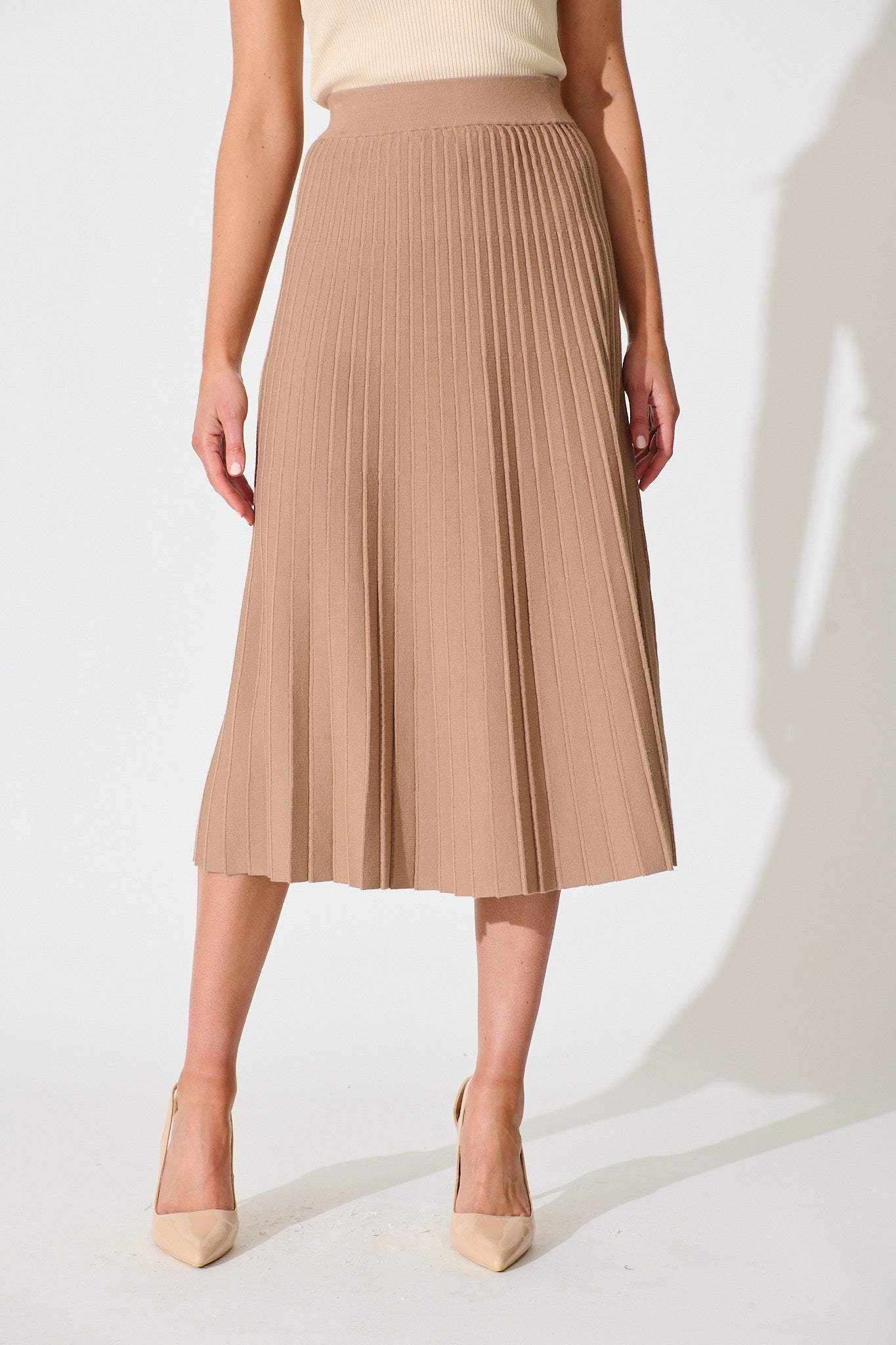 Empire Midi Knit Skirt in Mocha