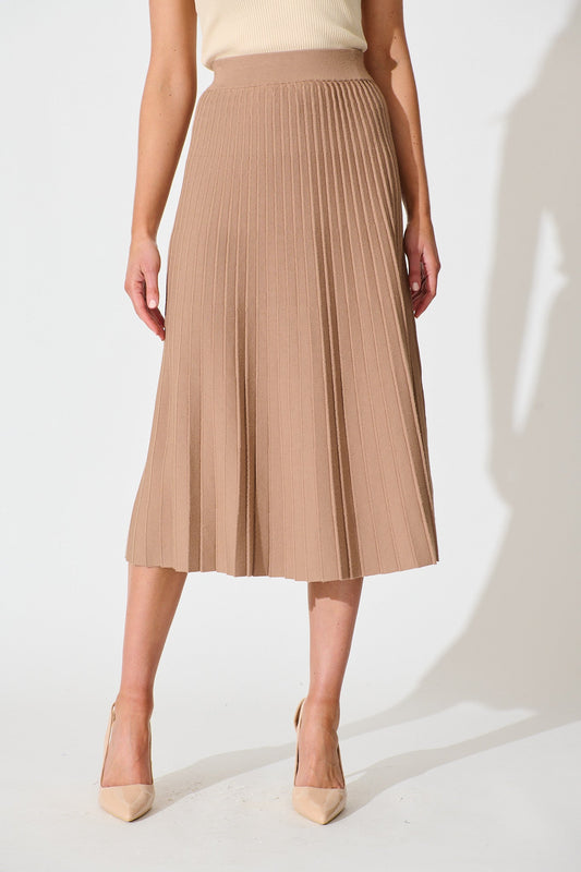Empire Midi Knit Skirt in Mocha